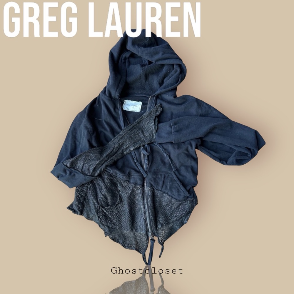 NWOT and with minor fixes flaws, GREG Lauren blk cttn & leather mesh zip up - S